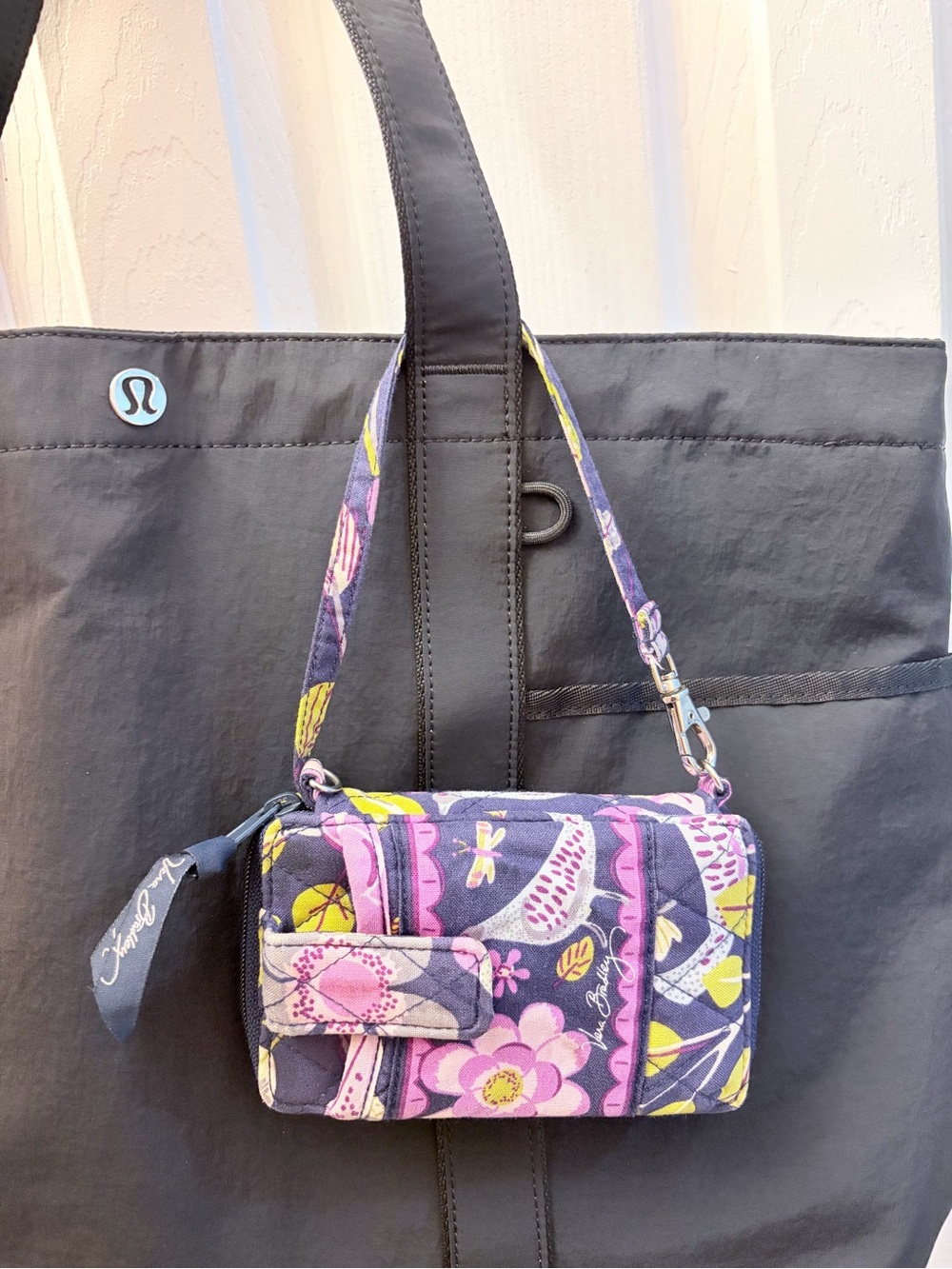 Vera Bradley Purple Floral Mini Wristlet/Wallet with Pink & Yellow Accents